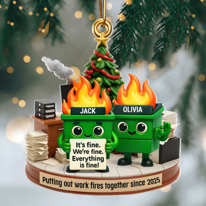 Personalized Dumpster Fire Office Chaos Ornament 2025, Custom Acrylic Decoration, Funny Christmas Gift Or White Elephant Gift For Coworkers Ornament