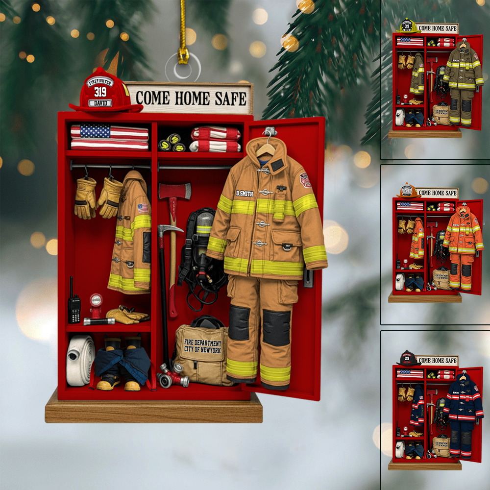 Personalized Firefighter Gear Locker Ornament – Custom Name & Unit Christmas Decoration, Meaningful Holiday Gift for Firefighters Ornament