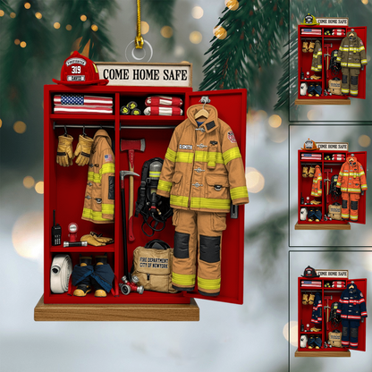 Personalized Firefighter Gear Locker Ornament – Custom Name & Unit Christmas Decoration, Meaningful Holiday Gift for Firefighters Ornament
