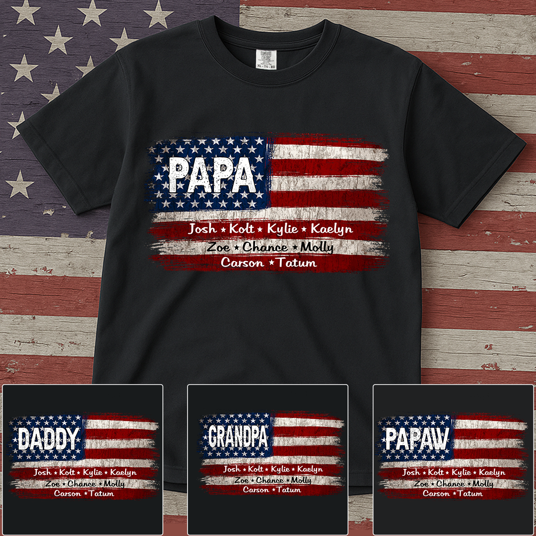 Comfort Colors Personalization Papa And Grandkids American Flag