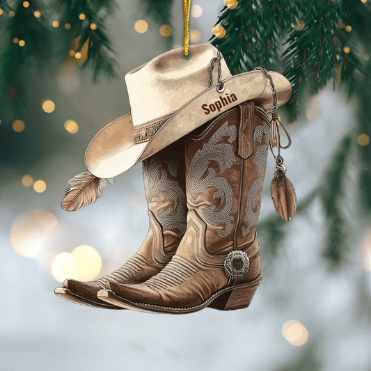 Personalized Cowboy & Cowgirl Ornament – Custom Boots and Hat Design, Unique Western Christmas Gift for Him & Her Ornament