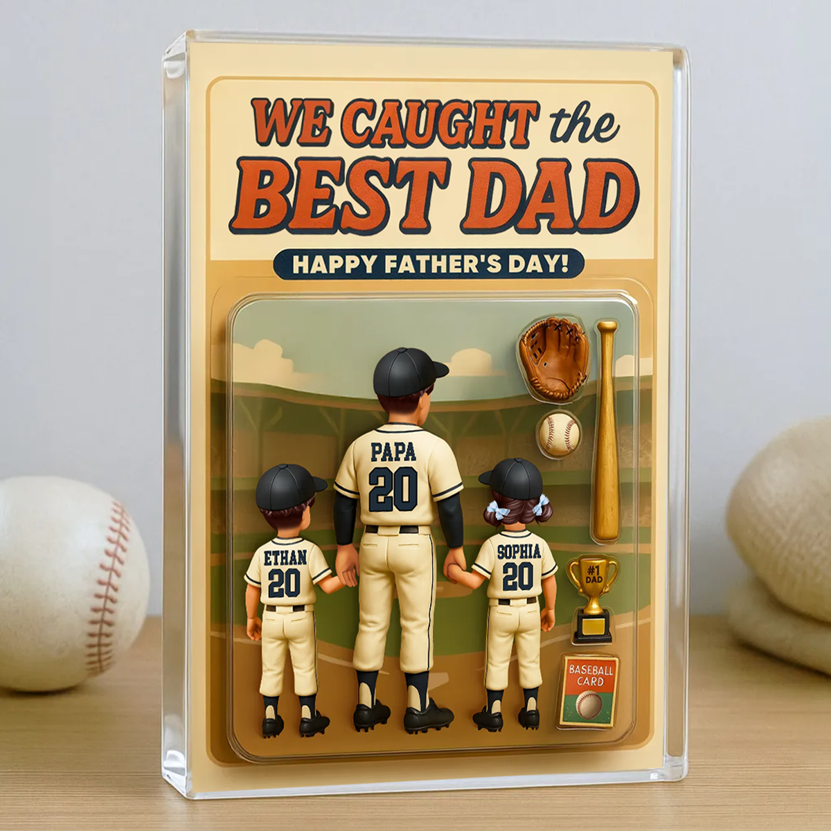 We Caught the Best Dad Baseball 2025, Custom Figure Personalized Acrylic Block Plaque