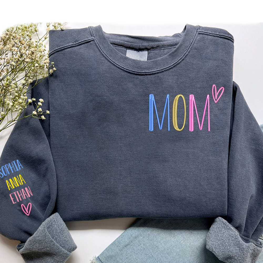 Embroidered Mom Custom Thread Kids Names Sweatshirt
