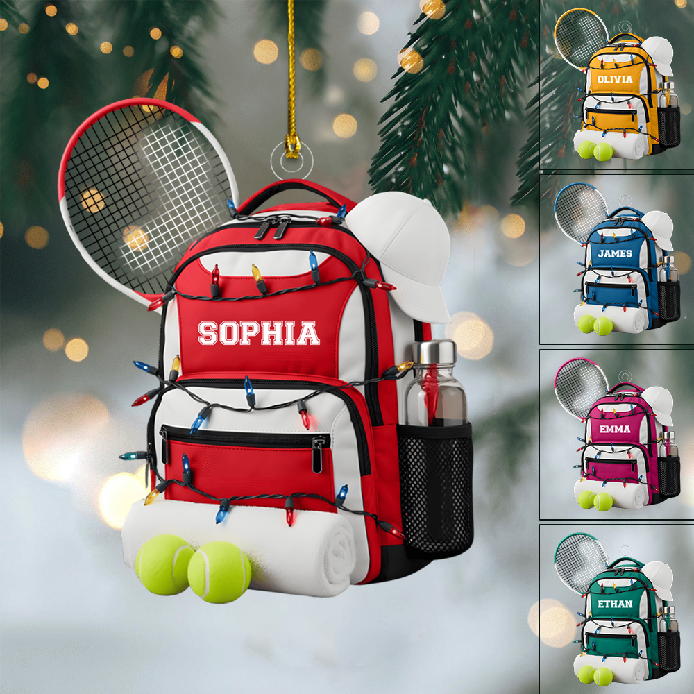 Personalized Tennis Bag Ornament 2025 – Custom Name Tennis Racket & Balls Ornament, Gift for Tennis Lovers Ornament