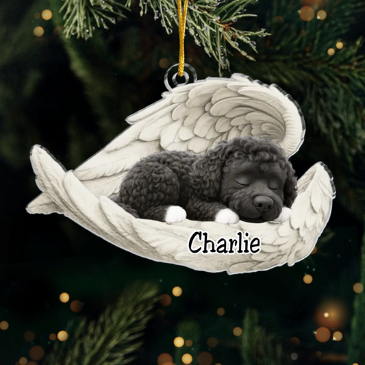 Custom Portuguese Water Dog Angel Ornament – Personalized Sleeping Dog Christmas Gift for Dog Lovers, Pet Memorial Tree Decoration Ornament