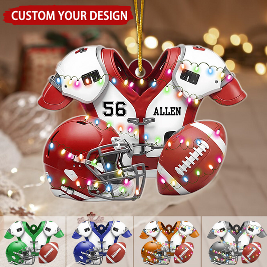 Custom Football Jersey Ornament With Lights, Personalized Christmas Decoration With Player Name, Number & Team Colors Ornament