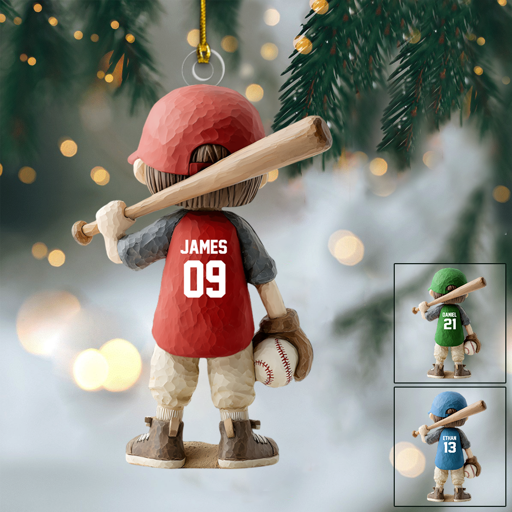 Personalized Baseball Player Ornament 2025 – Custom Name & Number Christmas Decoration for Kids and Sports Lovers Ornament