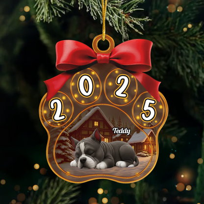 Custom Acrylic Dog Ornament – Sleeping Dogs on Pawprint Shape, Personalized Christmas Pet Gift Ornament