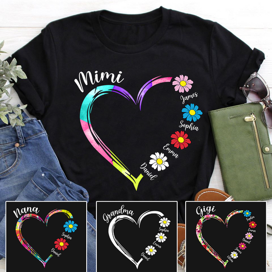 Grandma Daisy Heart Shirt, Custom Grandma With Kids, Mother's Day TH