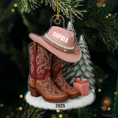 Personalized Cowgirl Ornament 2025 – Custom Name Western Boots and Hat Christmas Ornament for Cowgirl Lovers Ornament