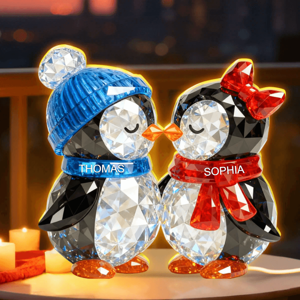 Custom Penguin Couple Acrylic Light Box with cozy atmosphere lighting, cute bedside lamp and unforgettable personalized gift for him or her Light Box