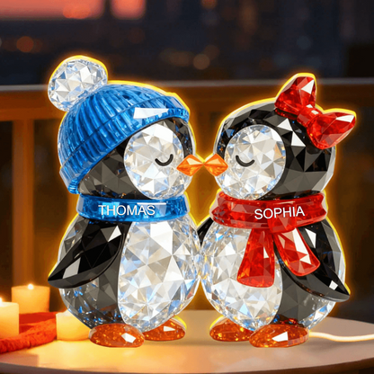 Custom Penguin Couple Acrylic Light Box with cozy atmosphere lighting, cute bedside lamp and unforgettable personalized gift for him or her Light Box