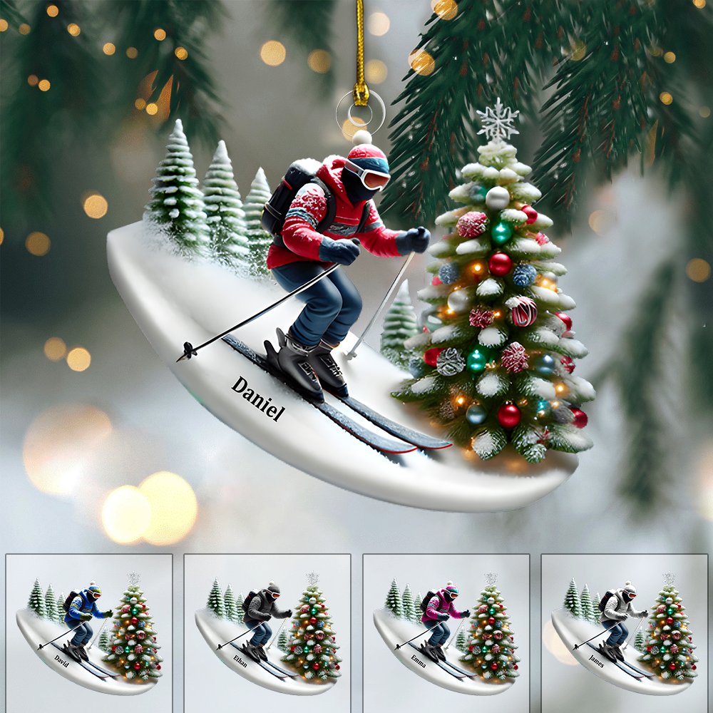 Custom Skiing Ornament – Personalized Snow Ski Ornament 2025 with Name, Winter Christmas Tree Decoration Ornament