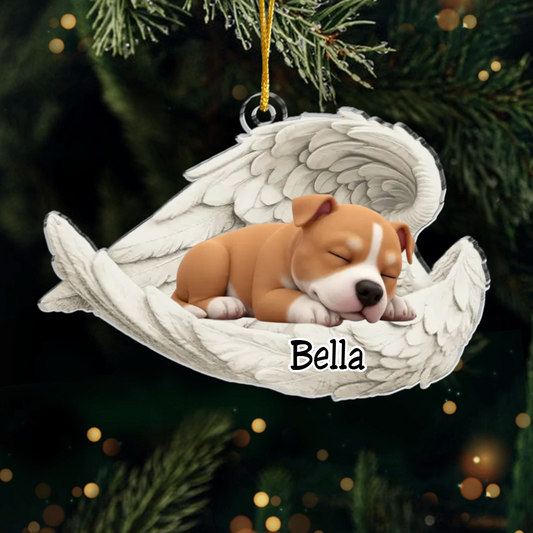 Custom American Staffordshire Terrier Angel Dog Ornament – Personalized Sleeping Dog Christmas Gift for Dog Lovers, Pet Memorial Tree Decoration Ornament