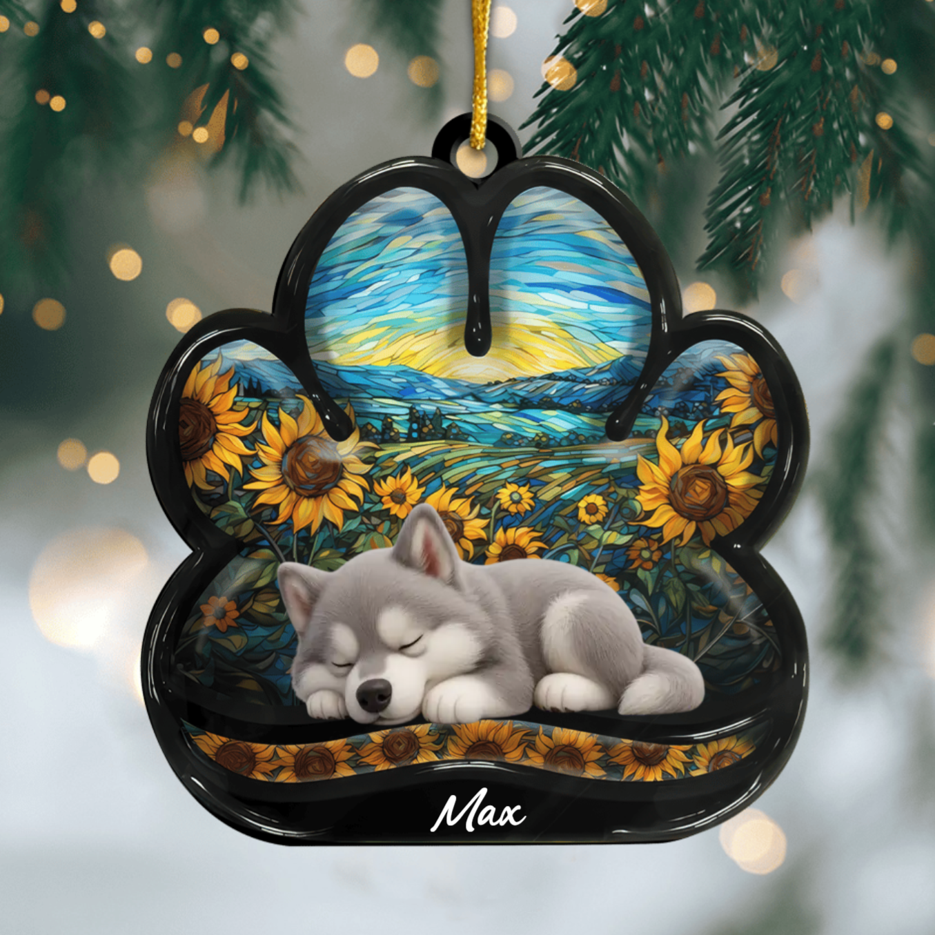 Custom Alaskan Malamute Pawprint Acrylic Ornament – Personalized Pet Memorial Keepsake for Christmas Ornament