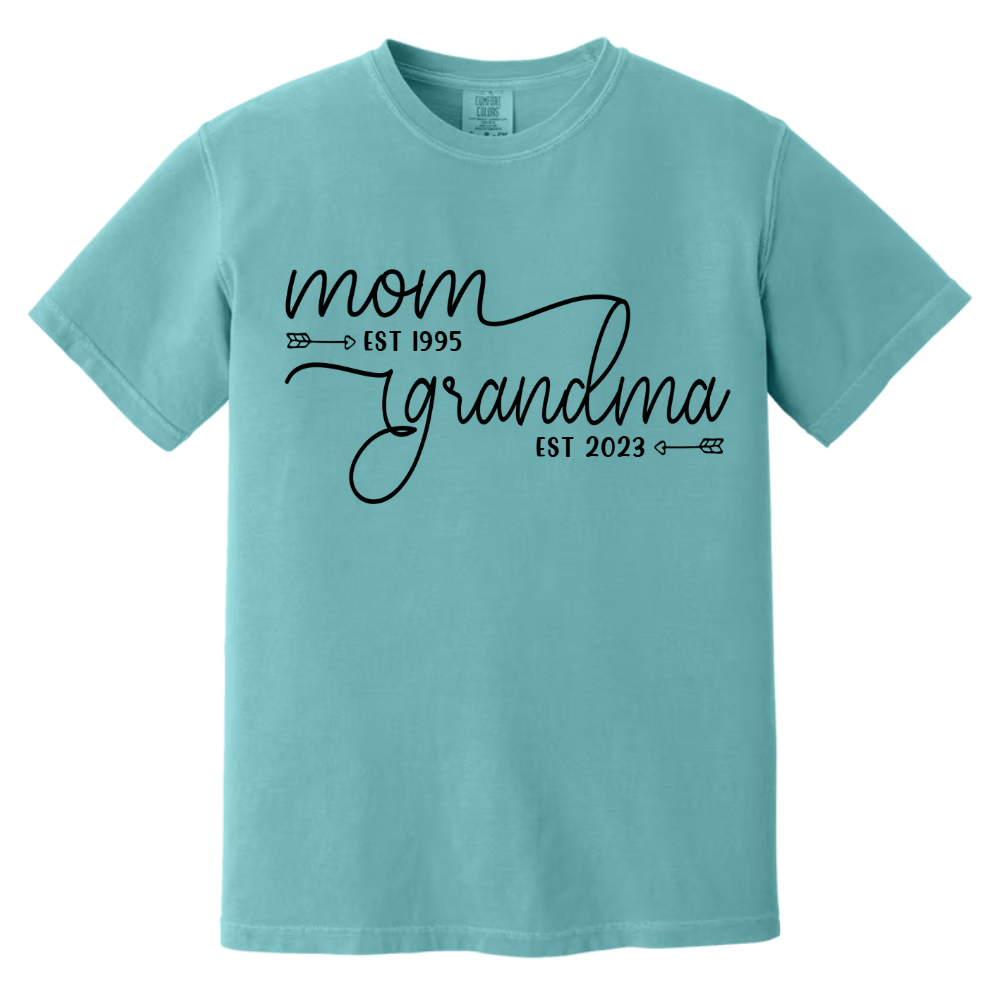 Personalized Mom to Grandma Shirt – Custom EST Year T-Shirt – Cute Mother's Day Gift for New Grandmothers, Pregnancy Reveal, or Birthday