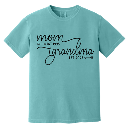Personalized Mom to Grandma Shirt – Custom EST Year T-Shirt – Cute Mother's Day Gift for New Grandmothers, Pregnancy Reveal, or Birthday