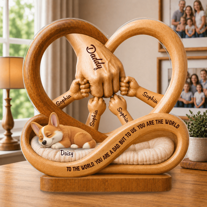 Custom Family Hands & Pet Infinity Acrylic Decor - Personalized Dad & Dog Fist Bump Gift for Father’s Day Custom Shape Acrylic Blocks