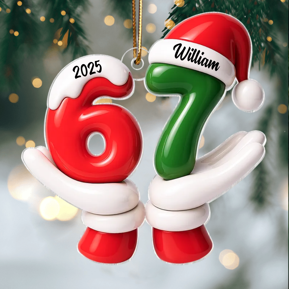 Personalized Santa Six Seven Ornament 2025, Custom Acrylic Decoration, Viral Gen Z Tiktok Trend Christmas Gift For Kids And Grandkids Ornament