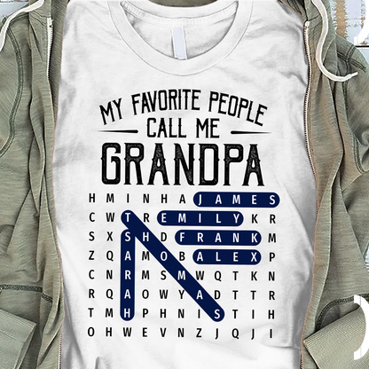 Grandpa's Favorite People Word Search Puzzle - Personalized Shirt - Gift For Grandpa, Dad