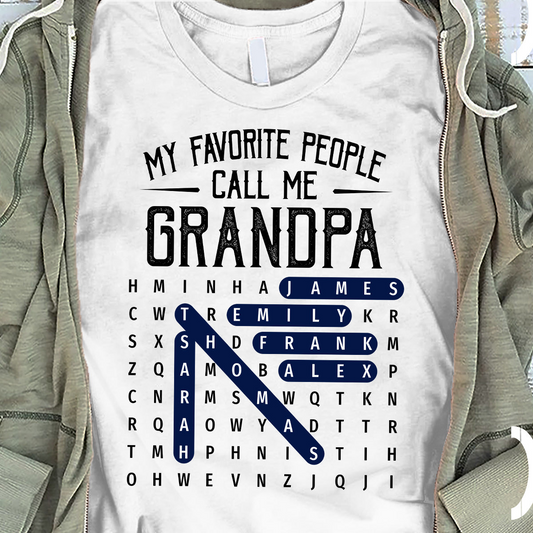 Grandpa's Favorite People Word Search Puzzle - Personalized Shirt - Gift For Grandpa, Dad