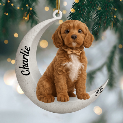 Custom Cavalier King Charles Spaniel On The Moon Ornament 2025, Custom Double-Sided Acrylic Decoration, Unique Christmas Gift For Dog Lovers Ornament
