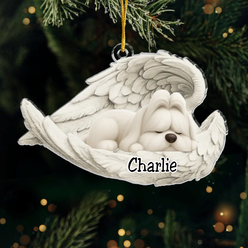 Custom Shih Tzu Long Hair Angel Ornament – Personalized Sleeping Dog Christmas Gift for Dog Lovers, Pet Memorial Tree Decoration Ornament