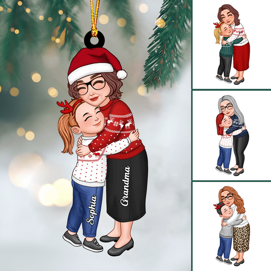 Grandma & Grandkid Hugging Christmas Ornament, Personalized Acrylic Ornament Ornament