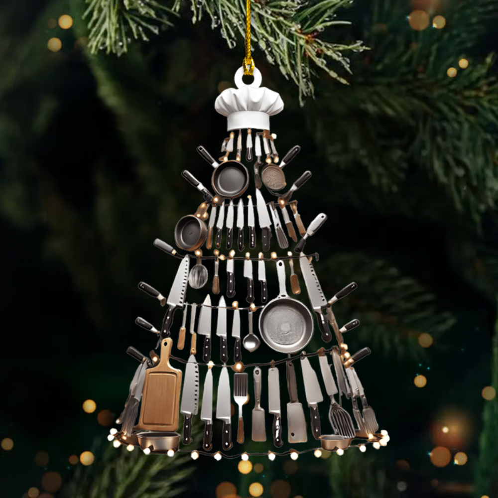 Personalized Chef Ornament 2025 – Custom Name Kitchen Utensil Tree Christmas Decoration for Cooks and Food Lovers Ornament