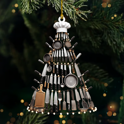 Personalized Chef Ornament 2025 – Custom Name Kitchen Utensil Tree Christmas Decoration for Cooks and Food Lovers Ornament