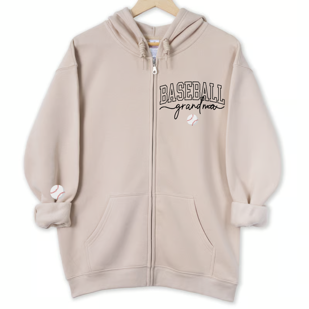 Basketball Grandma Personalized Zip Hoodie – Custom Name Sleeve Hoodie