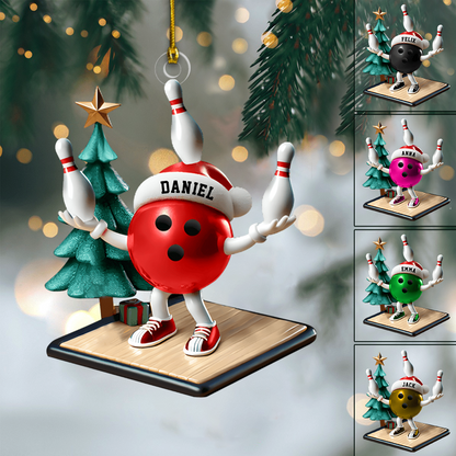 Personalized Bowling Ornament 2025 – Custom Bowling Ball Mascot with Name, Funny Bowler Gift Ornament