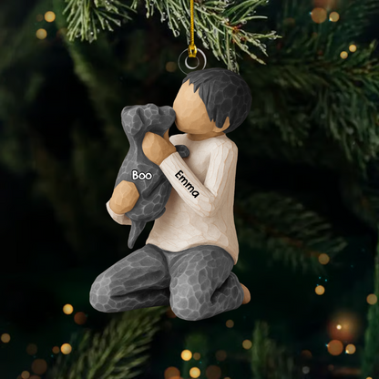 Personalized Boy and Dog Ornament – Custom Name Pet Keepsake Christmas Decoration, Sweet Gift for Dog Lovers Ornament