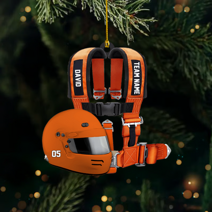 Personalized Racing Helmet Ornament – Custom Name & Number Race Car Driver Christmas Decor Ornament