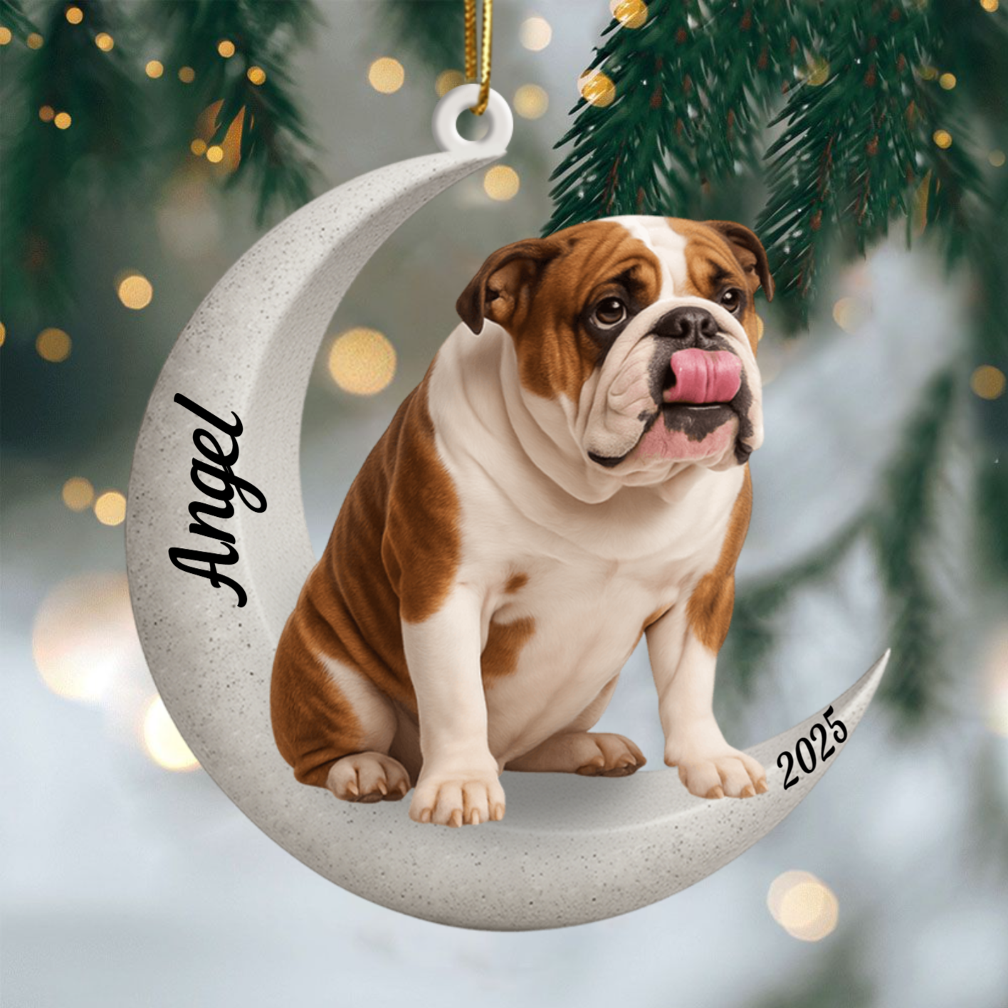 Custom Bulldog On The Moon Ornament 2025, Custom Double-Sided Acrylic Decoration, Unique Christmas Gift For Dog Lovers Ornament
