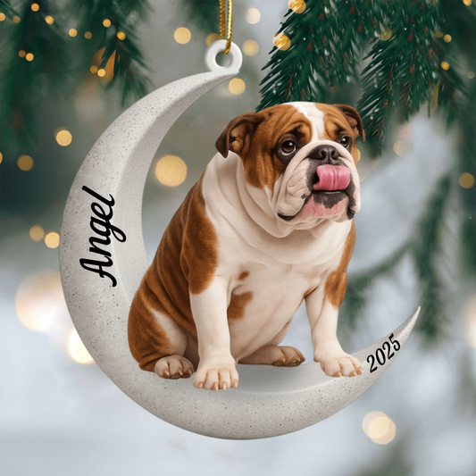 Custom Bulldog On The Moon Ornament 2025, Custom Double-Sided Acrylic Decoration, Unique Christmas Gift For Dog Lovers Ornament