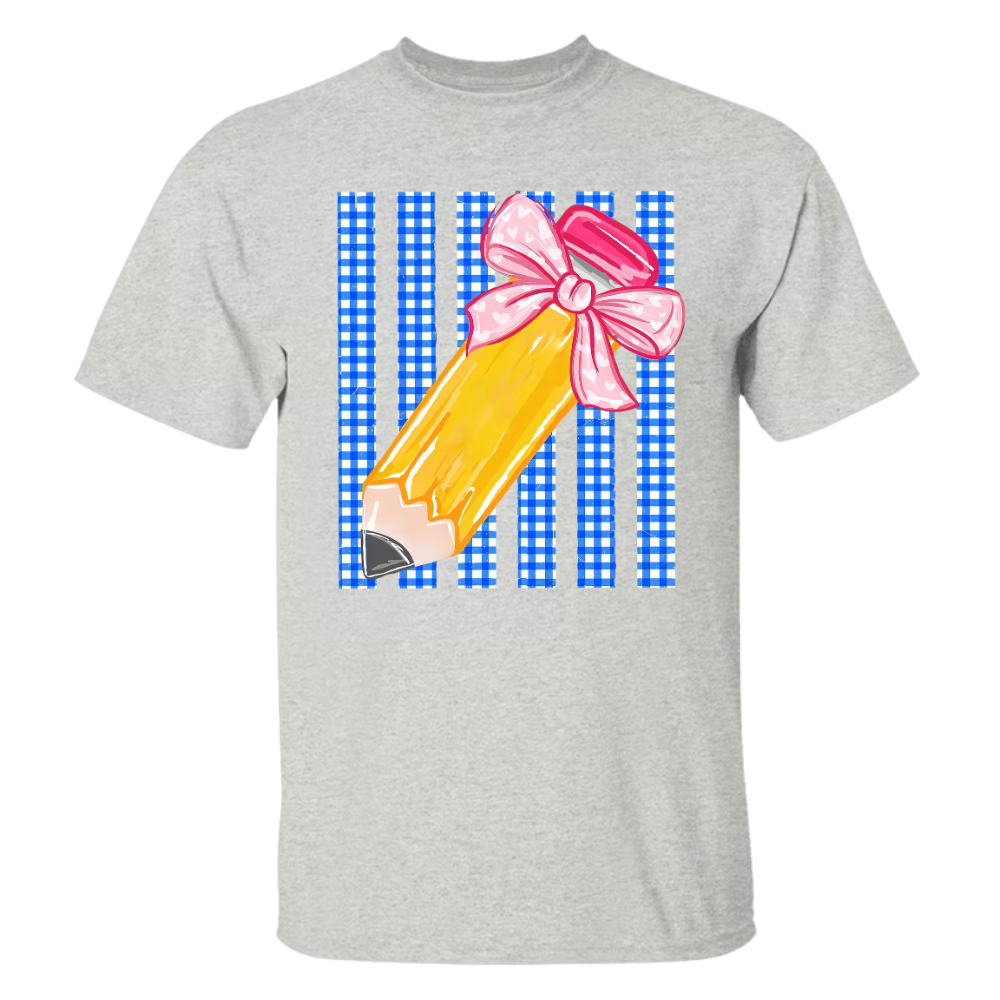 Custom Teacher Name, Striped Back To School Pencil Bow, Pre-K To Fourth Grade Teacher