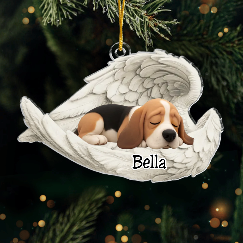 Custom Basenji Angel Dog Ornament – Personalized Sleeping Dog Christmas Gift for Dog Lovers, Pet Memorial Tree Decoration Ornament Copy Ornament