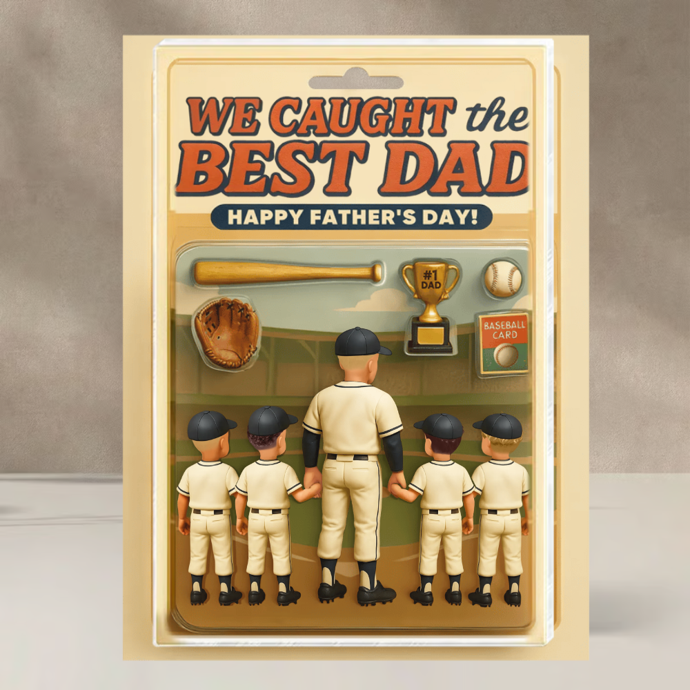 We Caught the Best Dad Baseball 2025, Custom Figure Personalized Acrylic Block Plaque