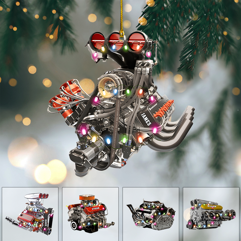 Personalized Car Engine Ornament 2025 – Custom Name Racing Engine Christmas Ornament Gift for Car Lovers Ornament