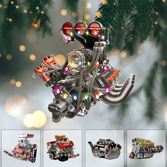 Personalized Car Engine Ornament 2025 – Custom Name Racing Engine Christmas Ornament Gift for Car Lovers Ornament
