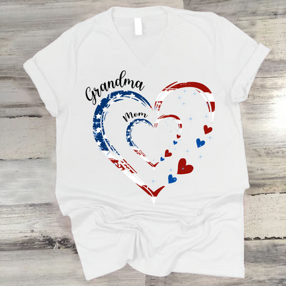 America Flag Heart Mom Grandma And Kids Custom Name CTH01