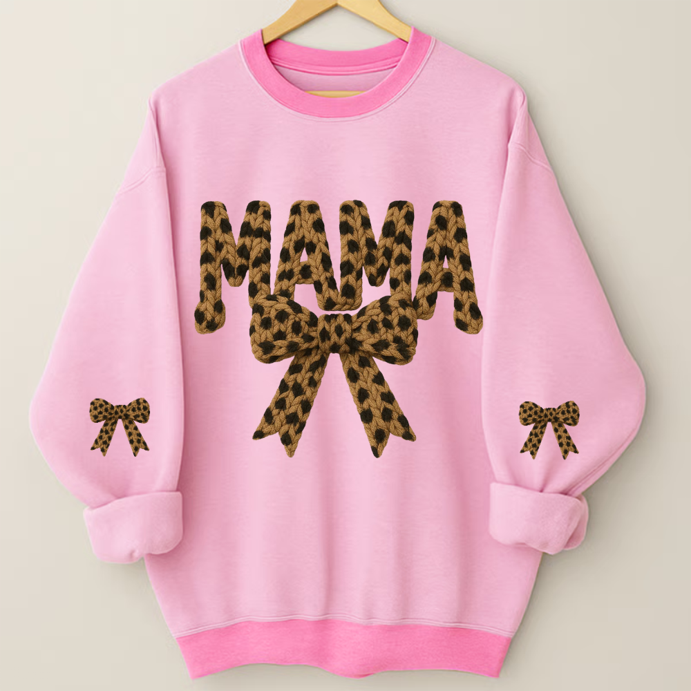 Personalized Mama Nana Mimi and Grandkids, Leopard Mimi, Latch Hook Yarn Faux Style
