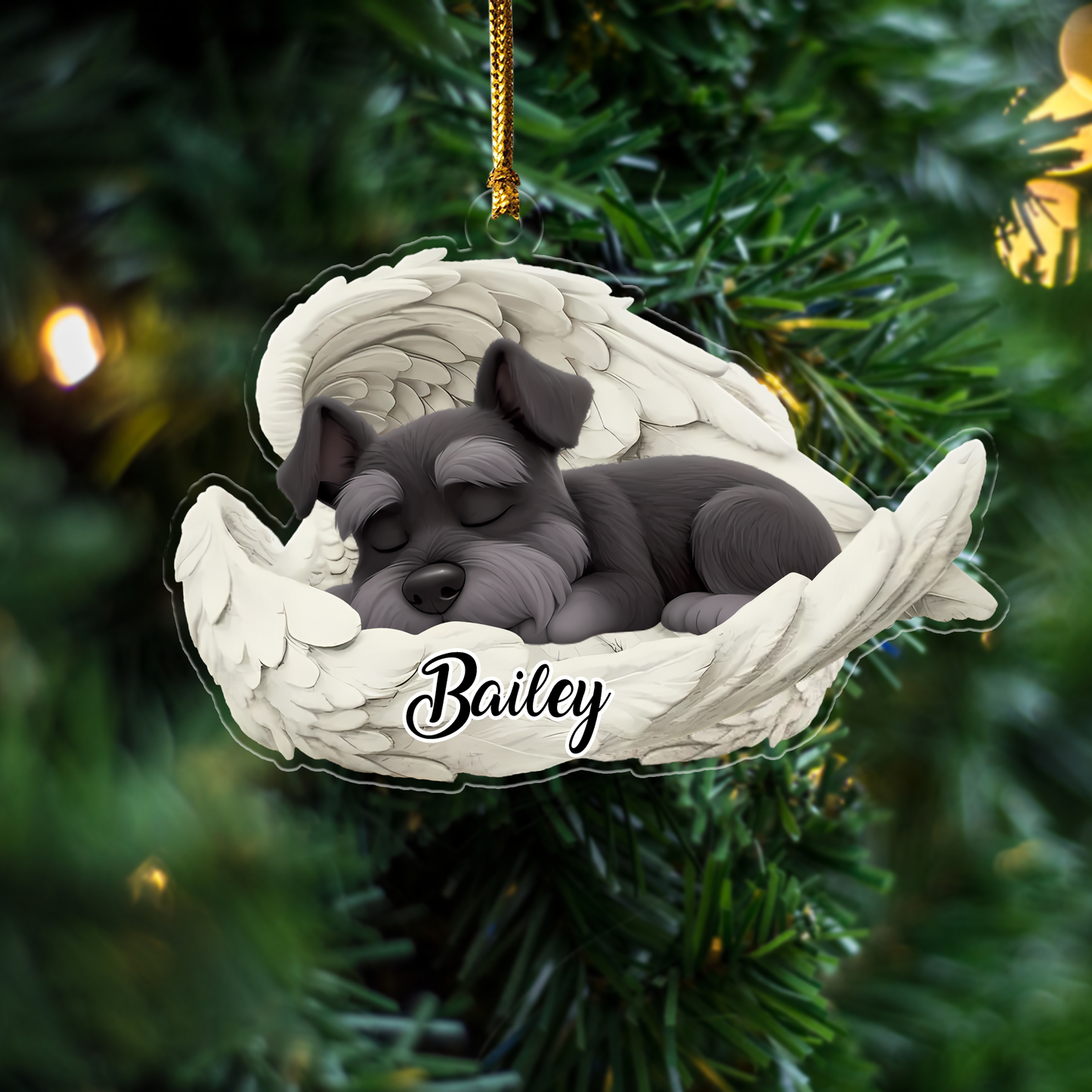 Custom Schnauzer Angel Ornament – Personalized Sleeping Dog Christmas Gift for Dog Lovers, Pet Memorial Tree Decoration Ornament