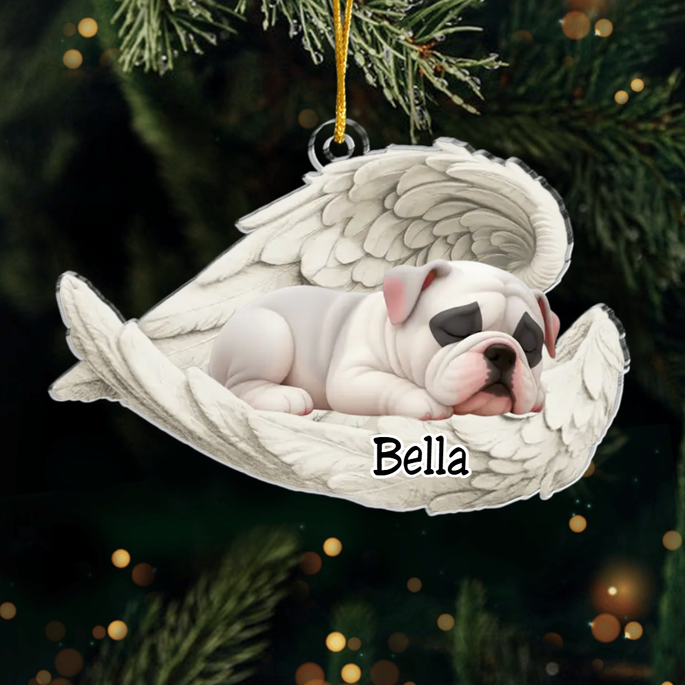 Custom American Bulldog Malamute Angel Dog Ornament – Personalized Sleeping Dog Christmas Gift for Dog Lovers, Pet Memorial Tree Decoration Ornament
