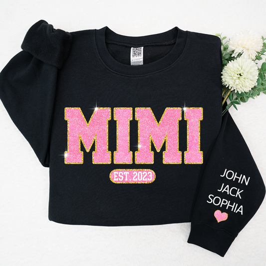 Glitter Pink Custom Name Mimi Nana Grandma Est And Kids  Sweatshirt