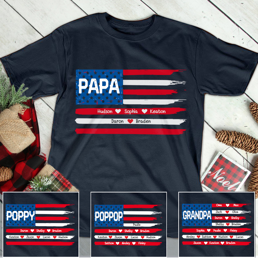 Personalized Papa with grandkids Flag US