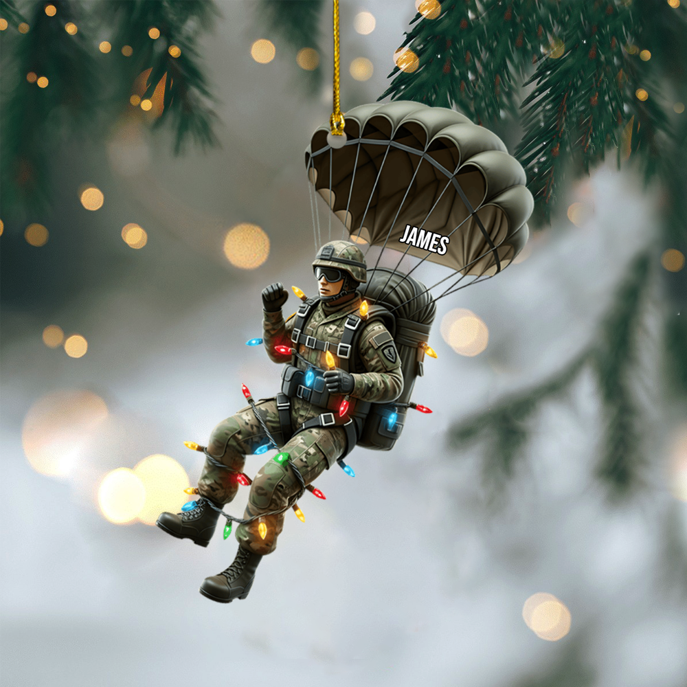 Personalized Paratrooper Ornament 2025 – Custom Military Soldier Christmas Decoration with Name Ornament