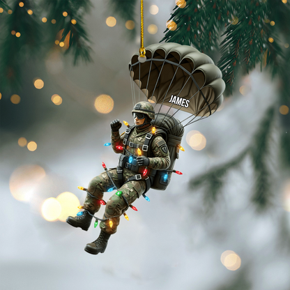 Personalized Paratrooper Ornament 2025 – Custom Military Soldier Christmas Decoration with Name Ornament