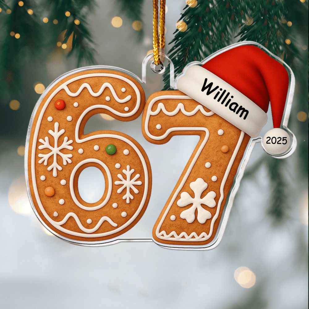 Personalized Six Seven Gingerbread Cookie Ornament 2025, Custom Acrylic Decoration, Funny Gen Z Gen Alpha Slang Christmas Gift For Kids And Teens Ornament